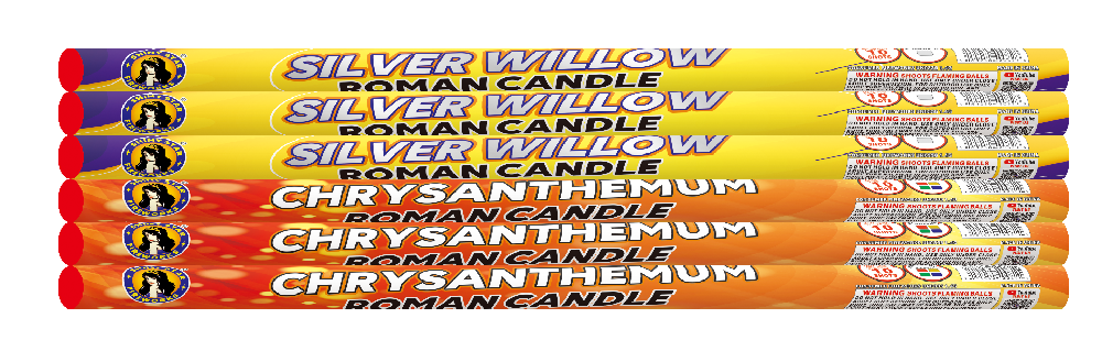 CHRYSANTHEMUM ROMAN CANDLE / SILVER WILLOW ROMAN CANDLE